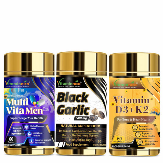 Men's Immunity Bundle- Vitaminnica Multi Vita Men+ Black Garlic + D3K2- 180 Capsules