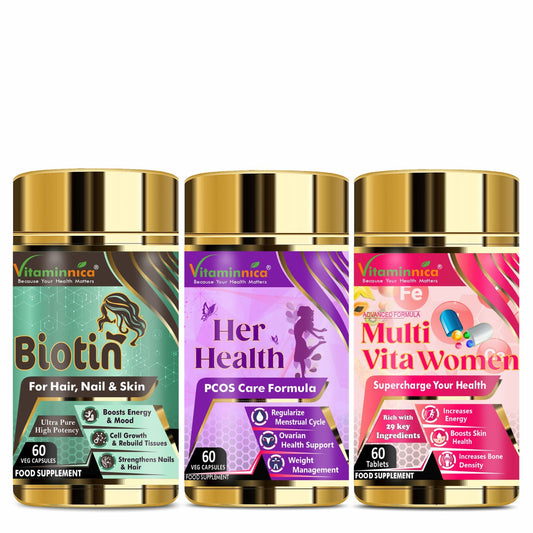 Vitaminnica Biotin+Her Health+Multi Vita Women- Combo Pack | 180 Capsules
