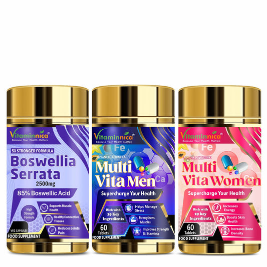 Vitaminnica Boswellia Serrata+ Multi Vita Men+ Multi Vita Women- Combo Pack| 180 Tablets