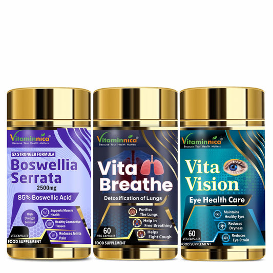 Vitaminnica Boswellia Serrata+ Vita Breathe+ Vita Vison- Combo Pack| 180 Capsules